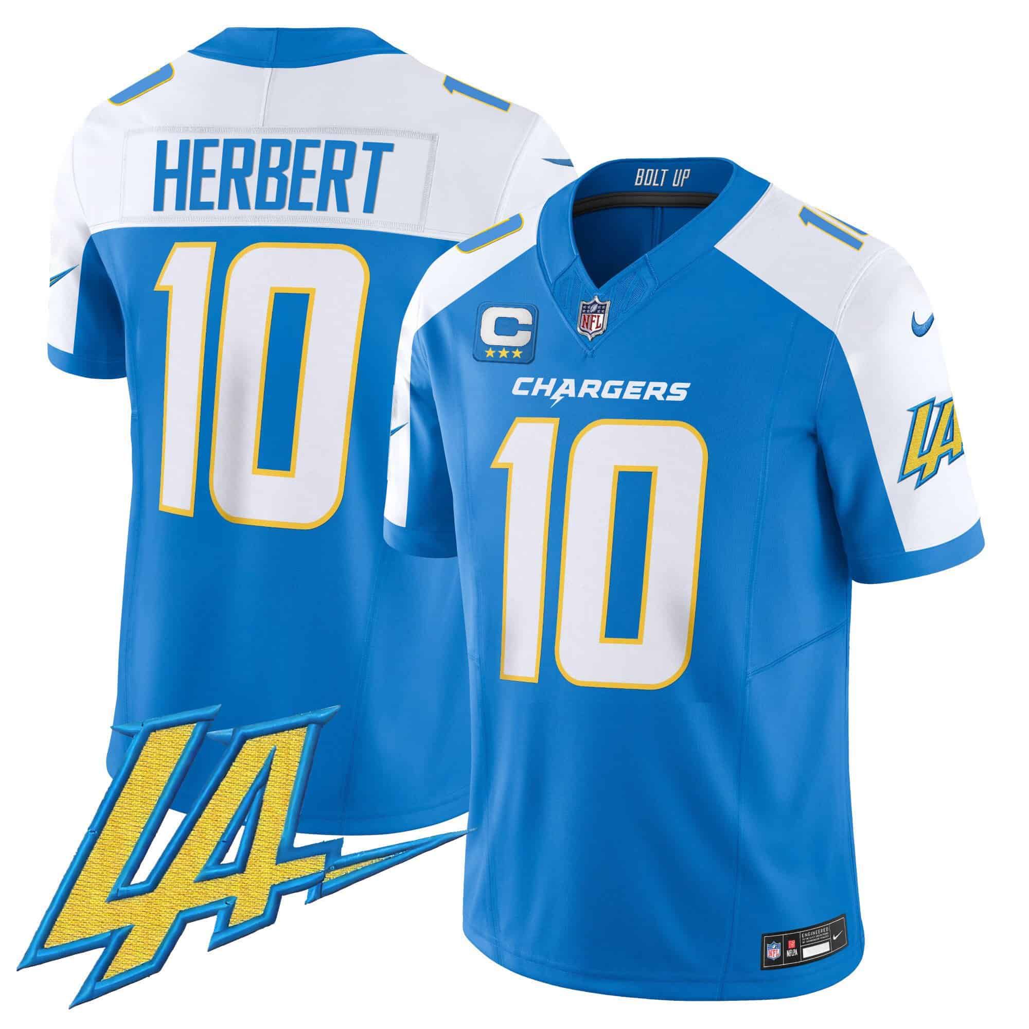 Men Los Angeles Chargers #10 Herbert Light Blue 2024 Nike Vapor Limited NFL Jersey